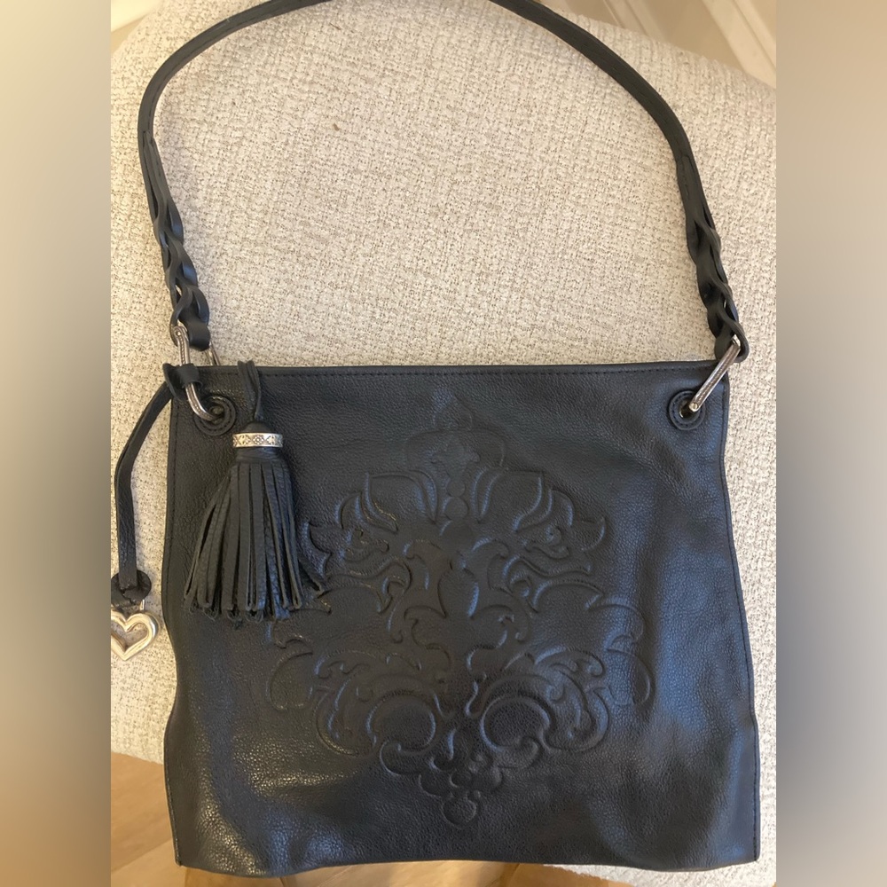 Brighton Black Embossed Shoulder Bag with Tassel